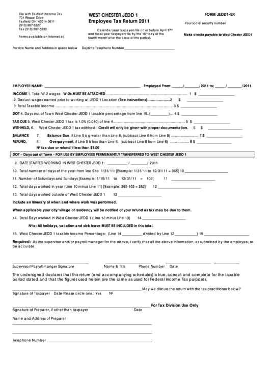 Form Jedd1Er Employee Tax Return 2011 printable pdf download