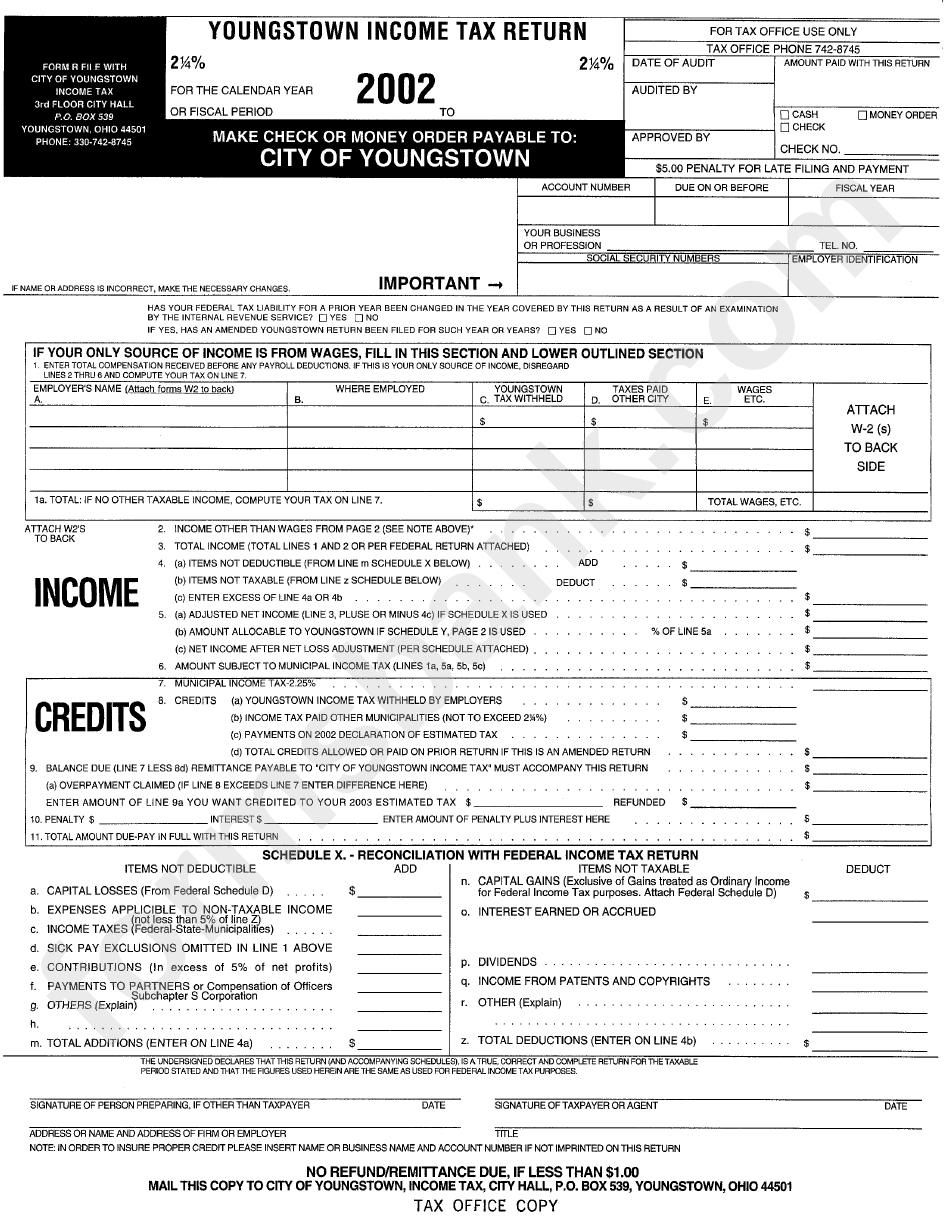 Form R Youngstown Tax Return 2002 printable pdf download