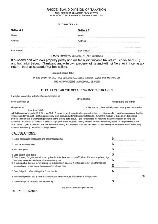 Fillable Form Ri71.3 NonResident Seller Or Real Estate Election To