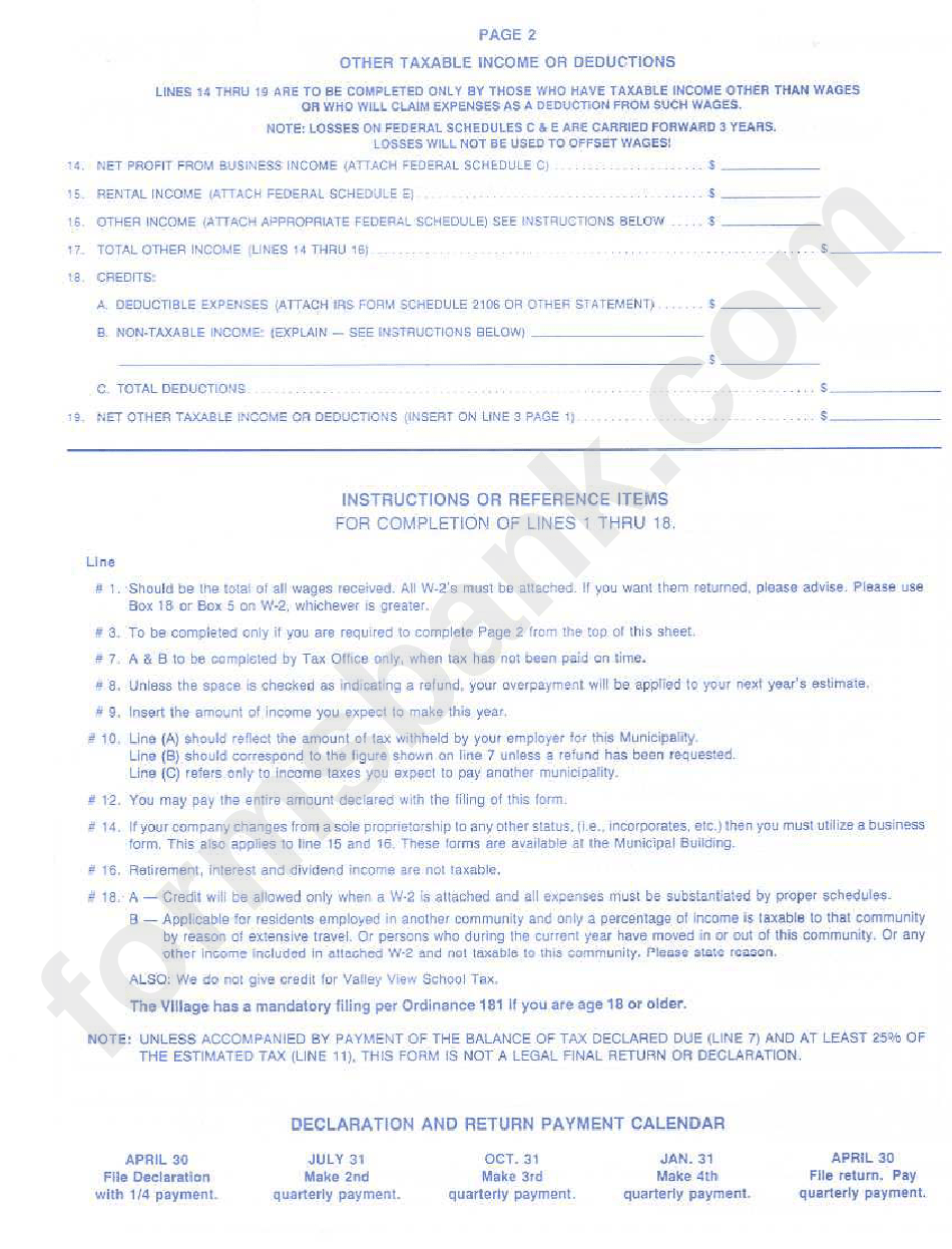 Tax Worksheet For Line 6c Of Tax Return Village Of Germantown