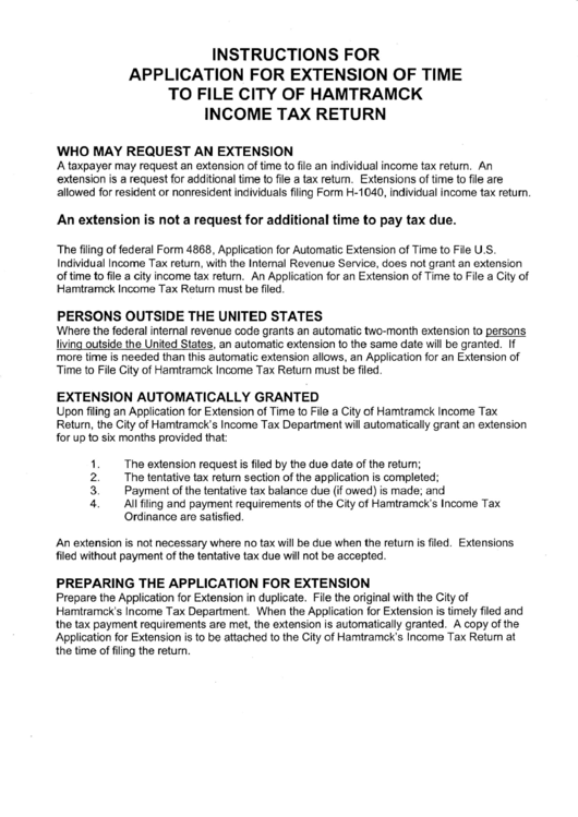 Instructions For Application For Extension Of Time To File City Of