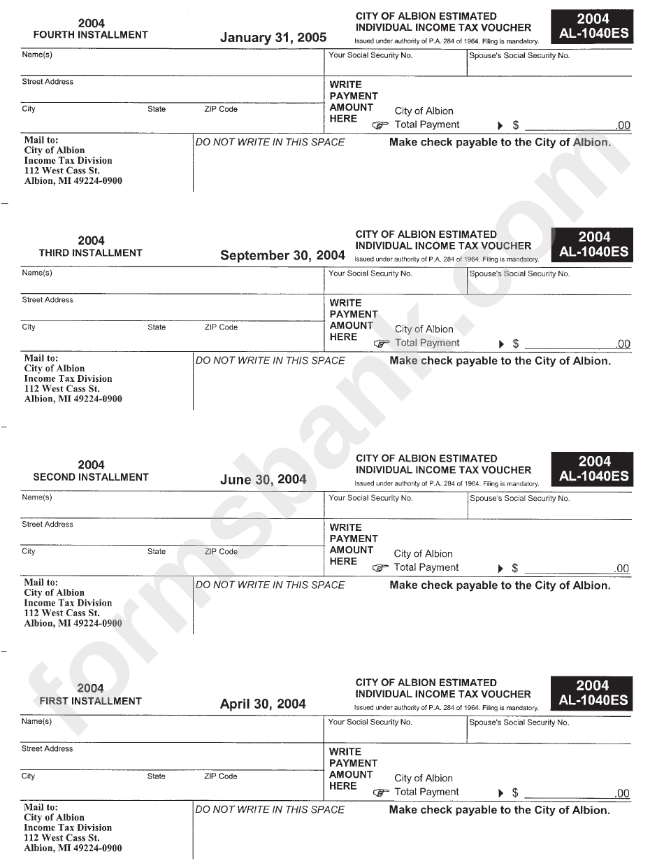 Form Al1040es City Of Albion Estimated Individual Tax Voucher