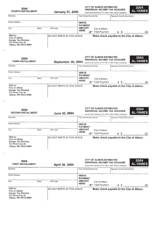 Form Al1040es City Of Albion Estimated Individual Tax Voucher