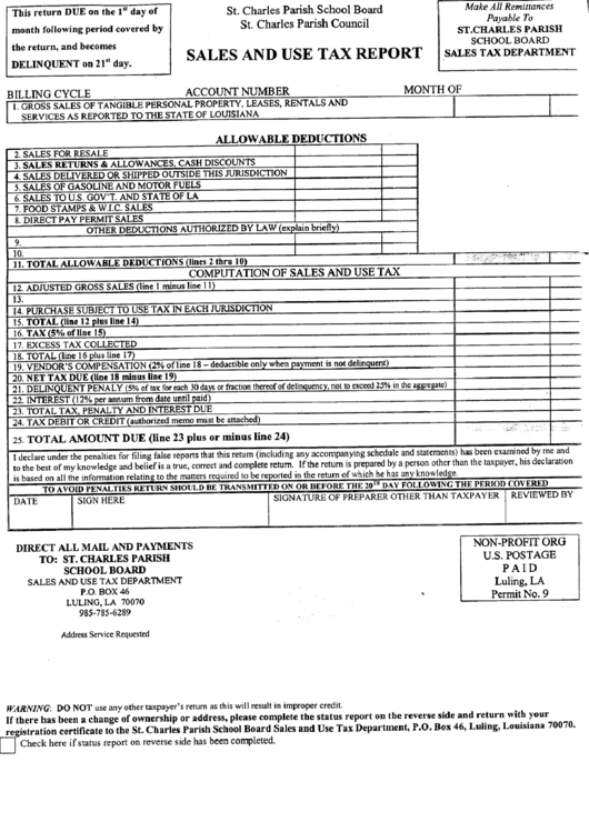 Sales And Use Tax Report St.charles Parish School Board Sales And Use