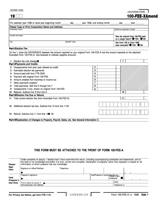 Fillable Form 100FeeX Amended Water'SEdge Election Fee printable
