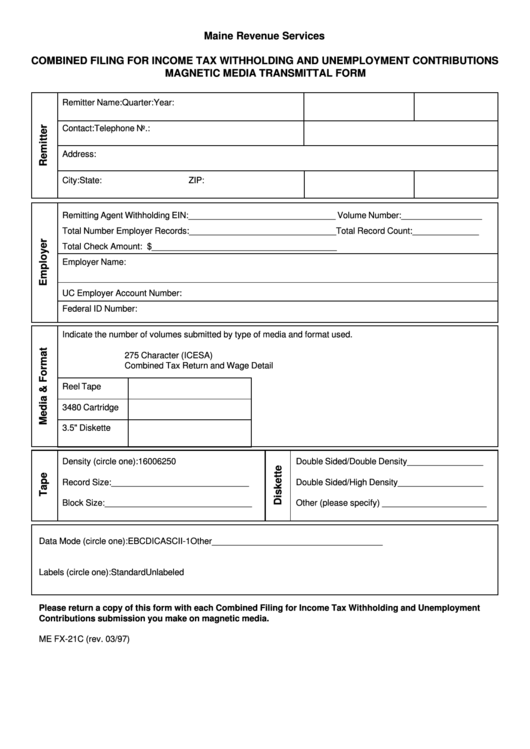 Fillable Form Me Fx21c Combined Filing For Tax Withholding