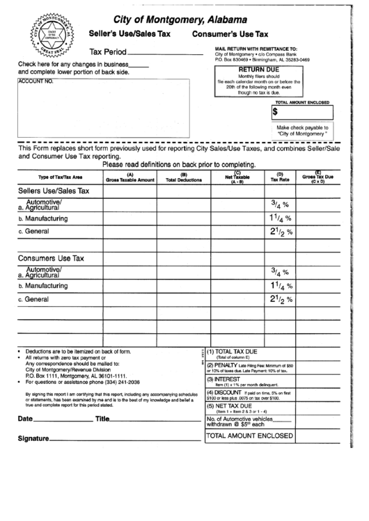 Seller'S Use / Sales Tax, Consumer'S Use Tax City Of Montgomery