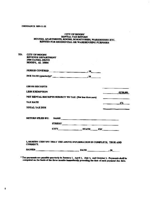 Rental Tax Return Houses, Apartments, Rooms, Dormitories, Warehouses