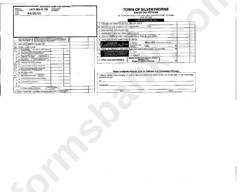 Sales Tax Return Town Of Silverthorne printable pdf download