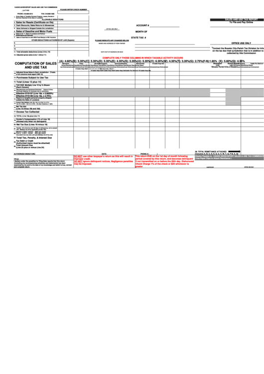 Sales And Use Tax Report CaddoShreveport, Louisiana Sales And Use