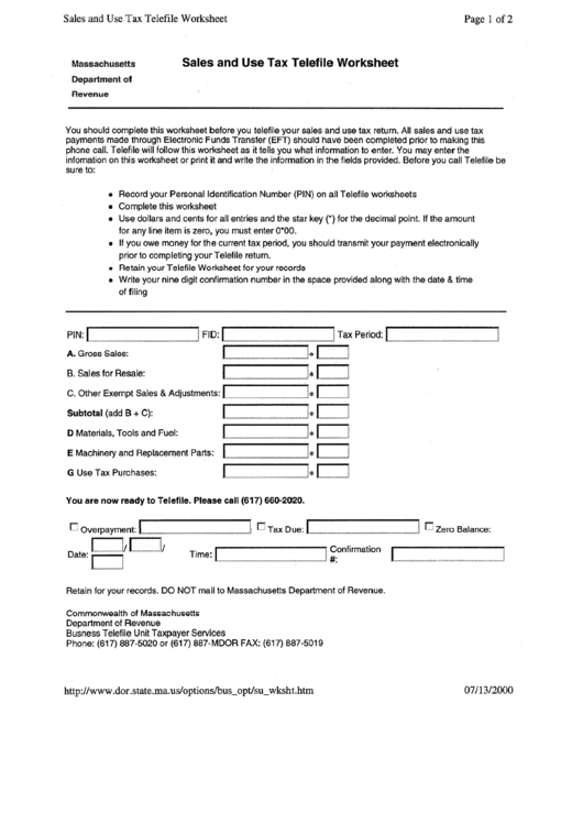 Sales And Use Tax Telefile Worksheet printable pdf download