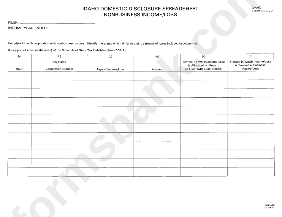 Form Dds2d Idaho Domestic Disclosure Spreadsheet Nonbusiness