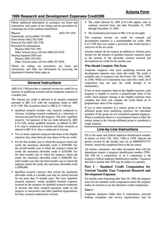 Instructions For Arizona Form 308 Research And