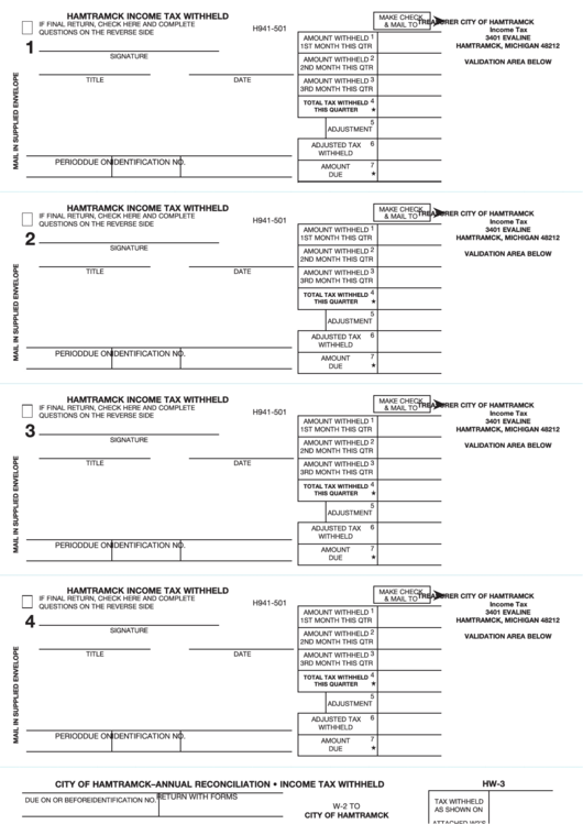 Form H941501 Hamtramck Tax Withheld printable pdf download