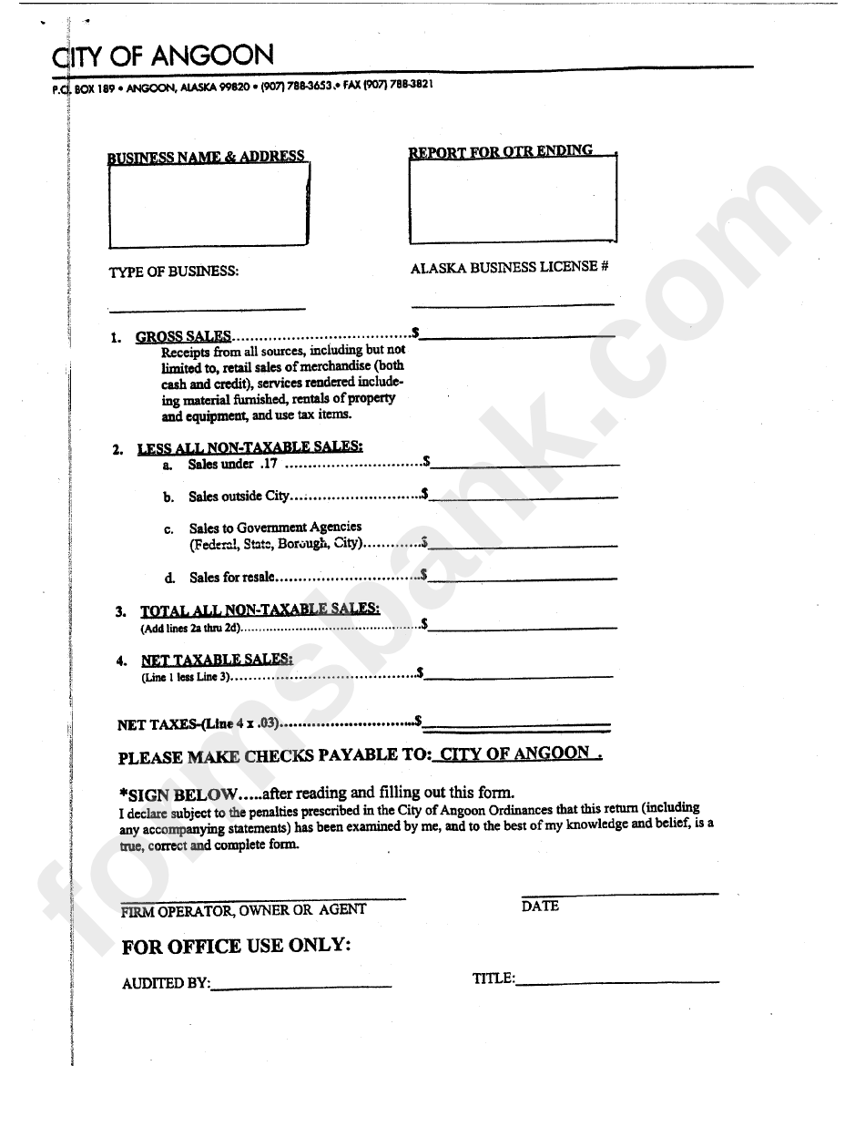 Alaska Business License Report For Otr Ending City Of Angoon