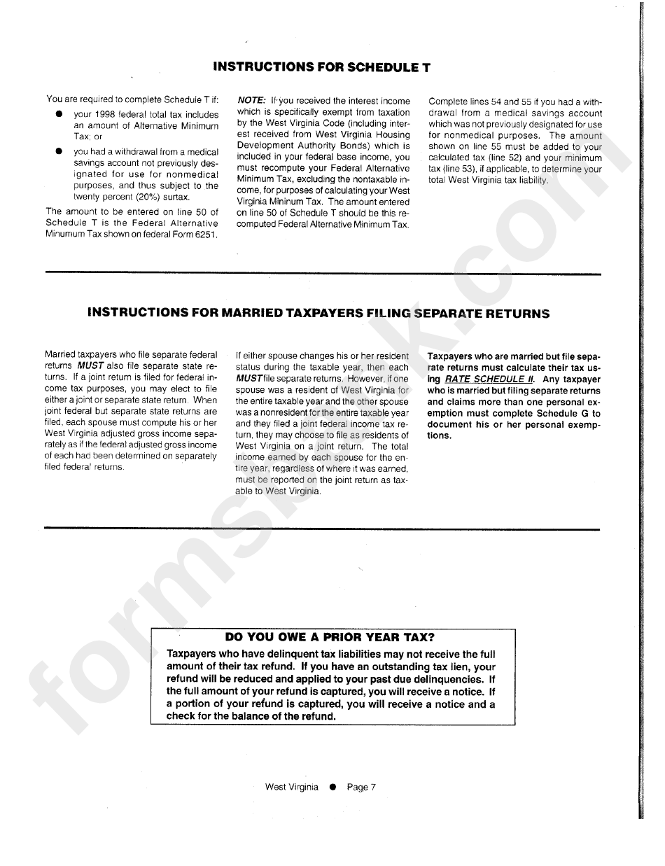 Instructions For Schedule T West Virginia printable pdf download