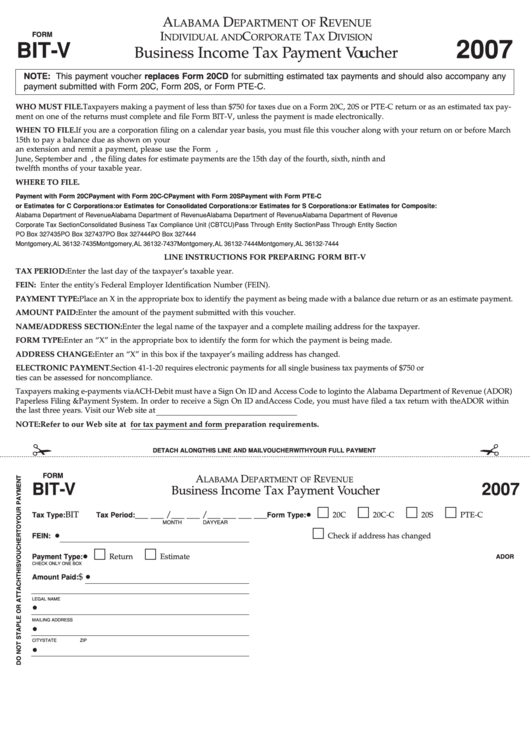 Form BitV Business Tax Payment Voucher Alabama Department