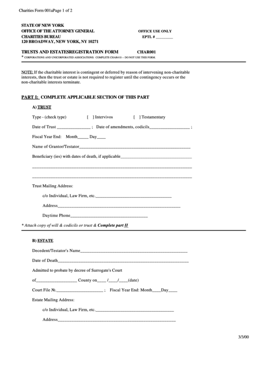 Charities Form 001a Trusts And Estates Registration Form Char001