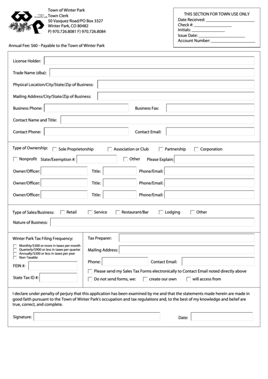Fillable Town Of Winter Park Tax Form printable pdf download
