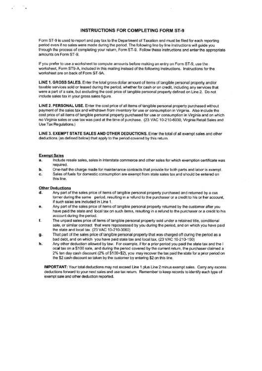 Instructions For Completing Form St9 printable pdf download