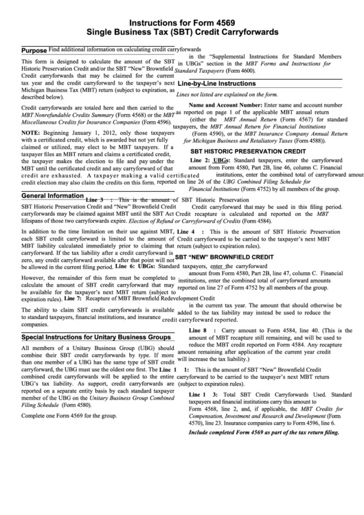 Instructions For Single Business Tax (Sbt) Credit Carryforwards Form