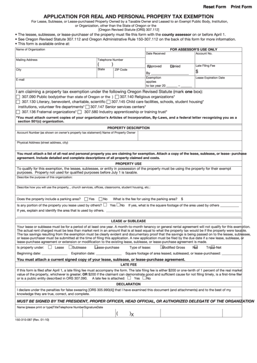 Fillable Form 150310087 Application For Real And Personal Propery