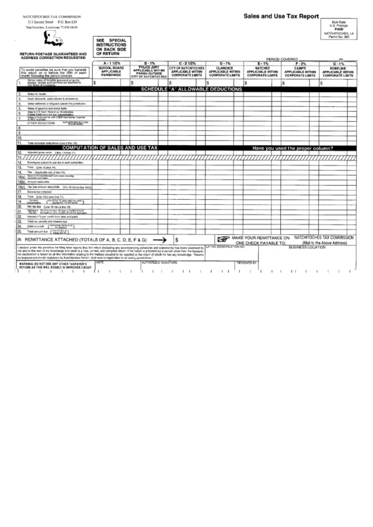 Sales And Use Tax Report Natchitoches Tax Commission printable pdf