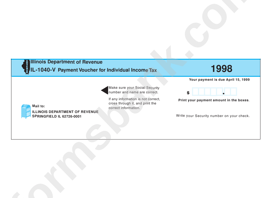 Fillable Form Il1040V Payment Voucher For Individual Tax 1998 printable pdf download