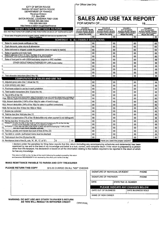 Sales And Use Tax Report City Of Baton Rouge printable pdf download