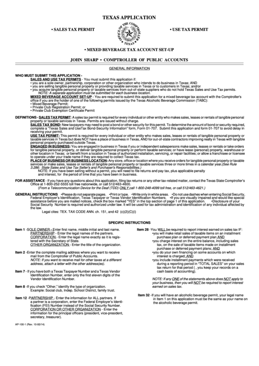 Texas Application Mixed Beverage Tax Account SetUp / Sales Tax Permit