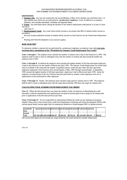 San Francisco Business Receipts & Payroll Tax 1999 Summer Youth