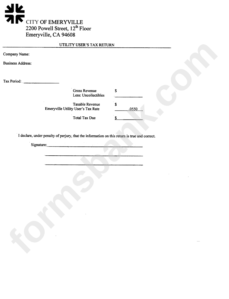 Utility User'S Tax Return City Of Emeryville printable pdf download