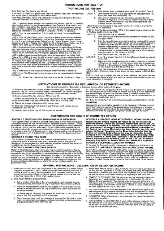 Instructions For Troy Tax Return printable pdf download