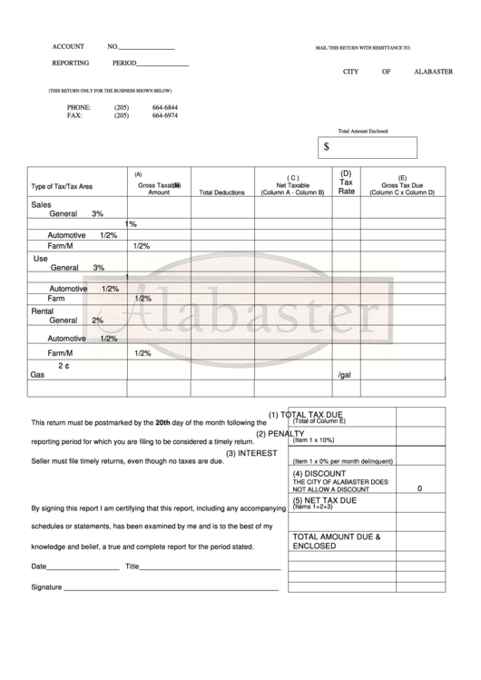 Fillable Sales Tax/use Tax Form City Of Alabaster printable pdf download