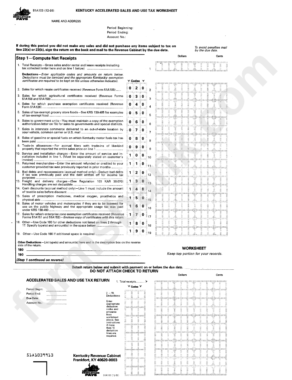 Form 51a103 Kentucky Accelerated Sales And Use Tax Worksheet