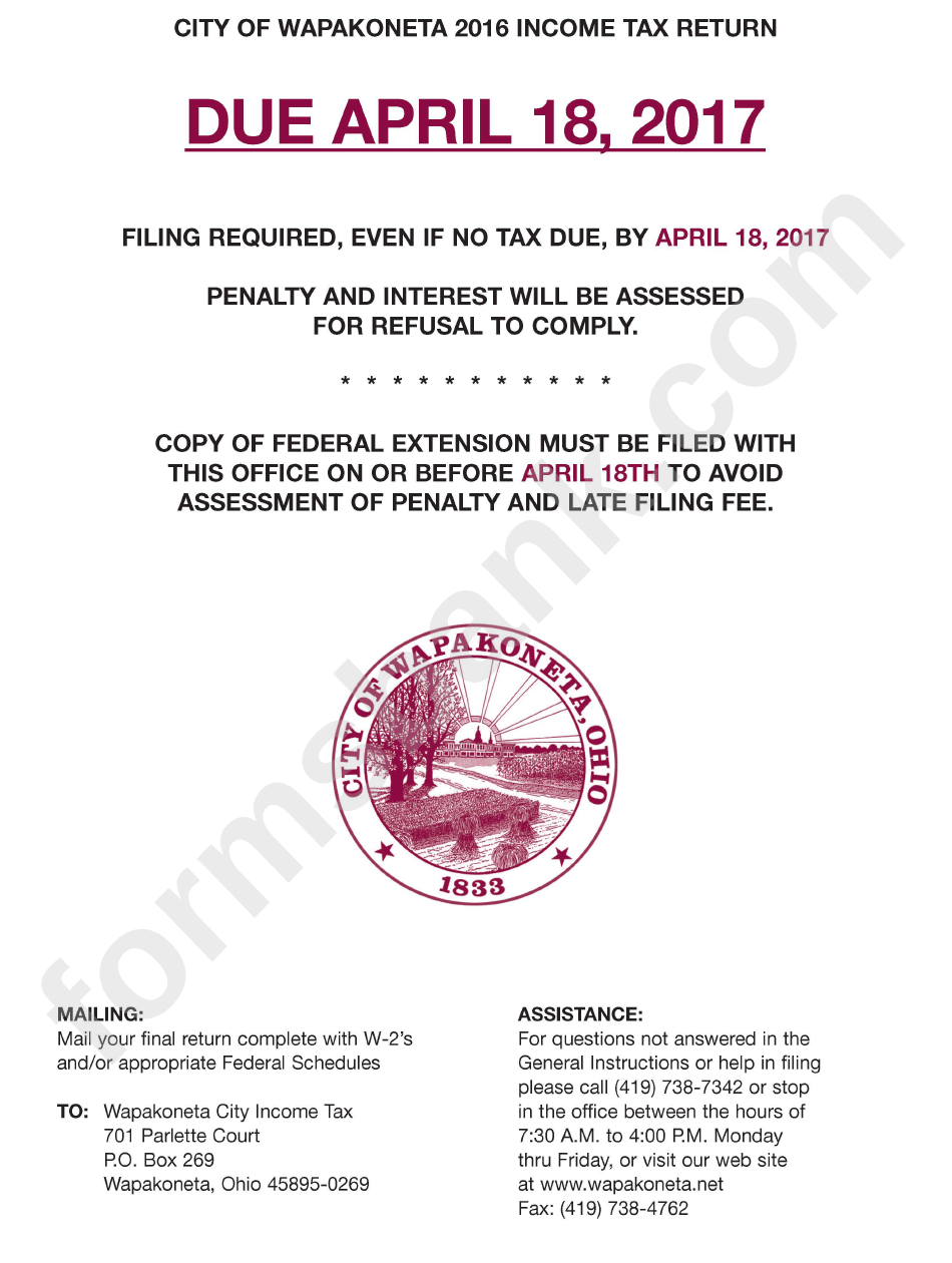 Tax Return Instructions City Of printable pdf download