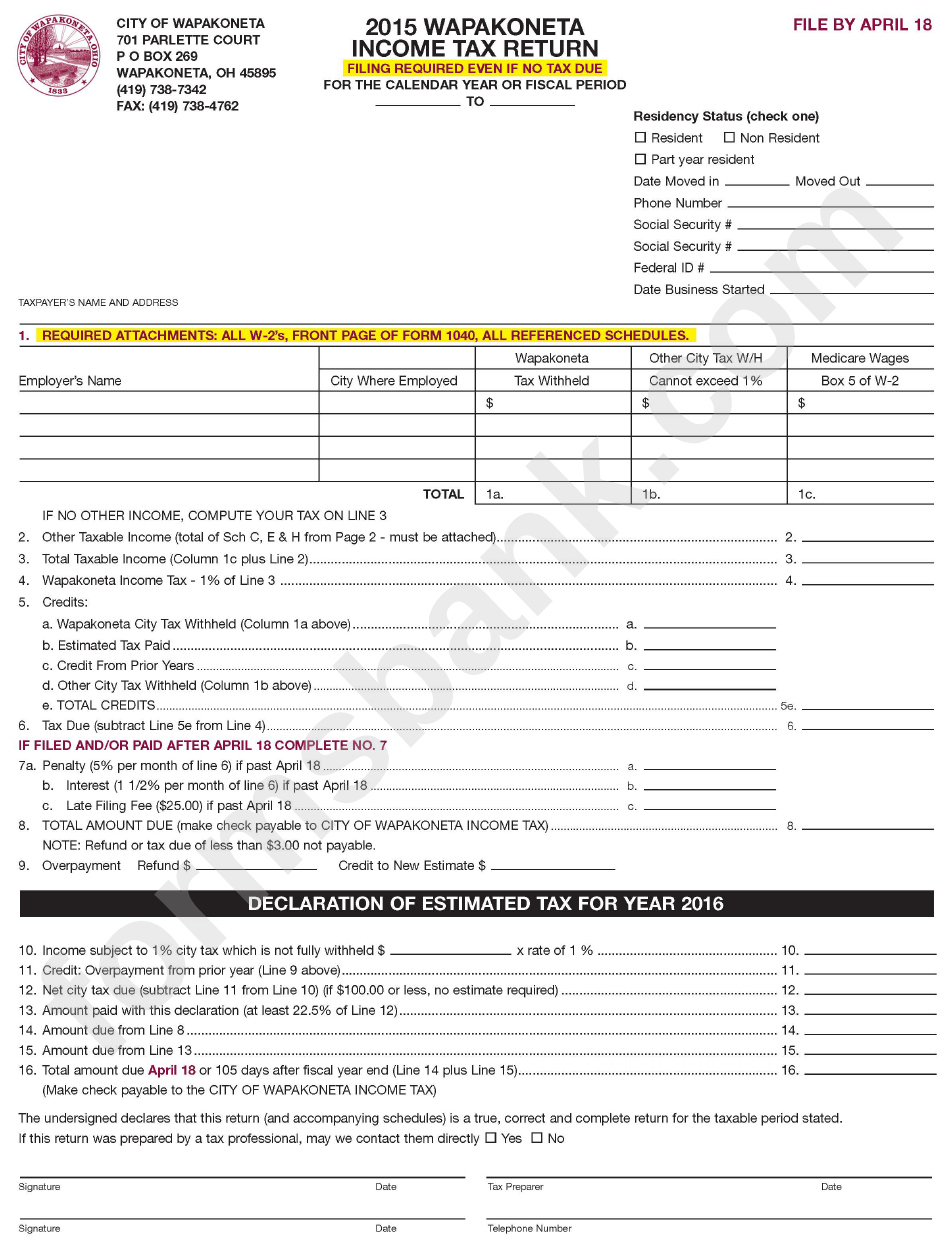 Tax Return 2015 printable pdf download