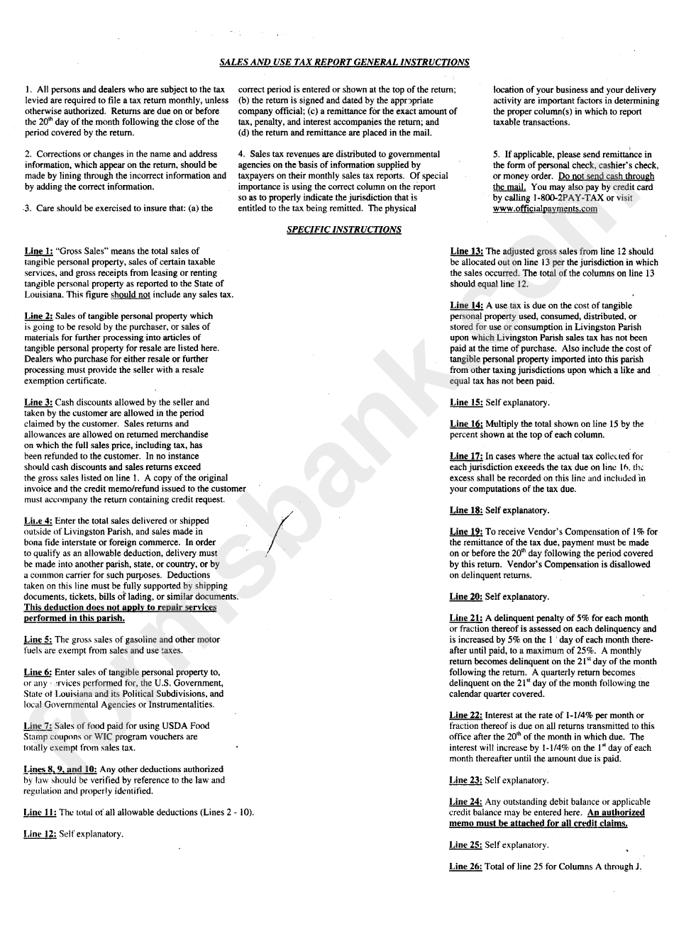 Instructions For Sales And Use Tax Report Form Livingston Parish