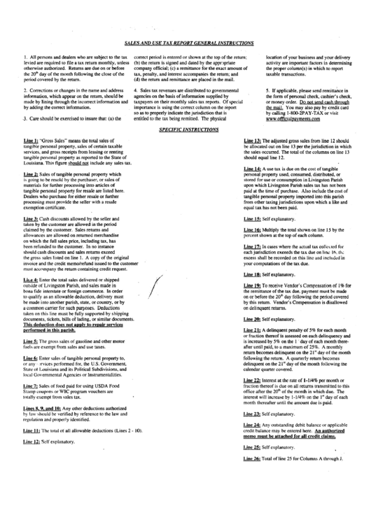 Instructions For Sales And Use Tax Report Form Livingston Parish