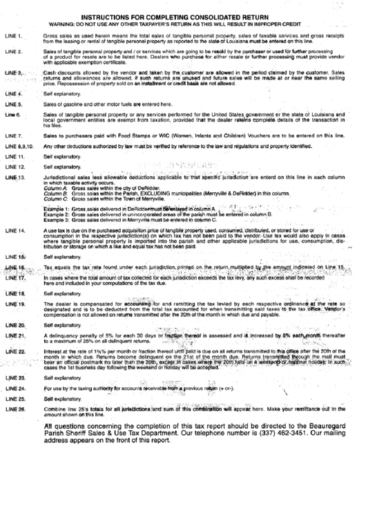 Instructions For Completing Consolidated Return Form Beauregard