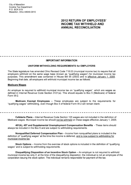 Return Of Employees' Tax Withheld And Annual Reconciliation