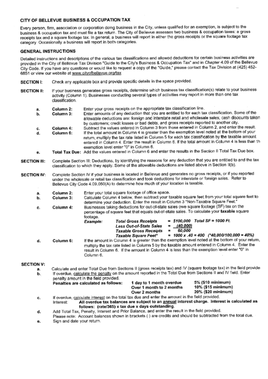 City Of Bellevue Business And Occupation Tax General Instructions
