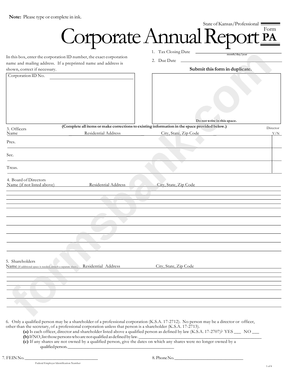 Form Pa Corporate Annual Report printable pdf download