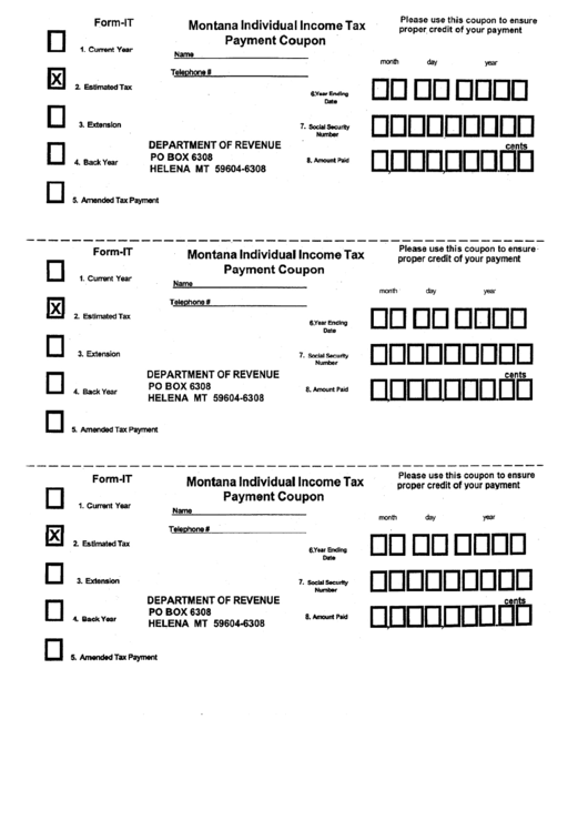 Fillable FormIt Montana Individual Tax Payment Coupon 1998