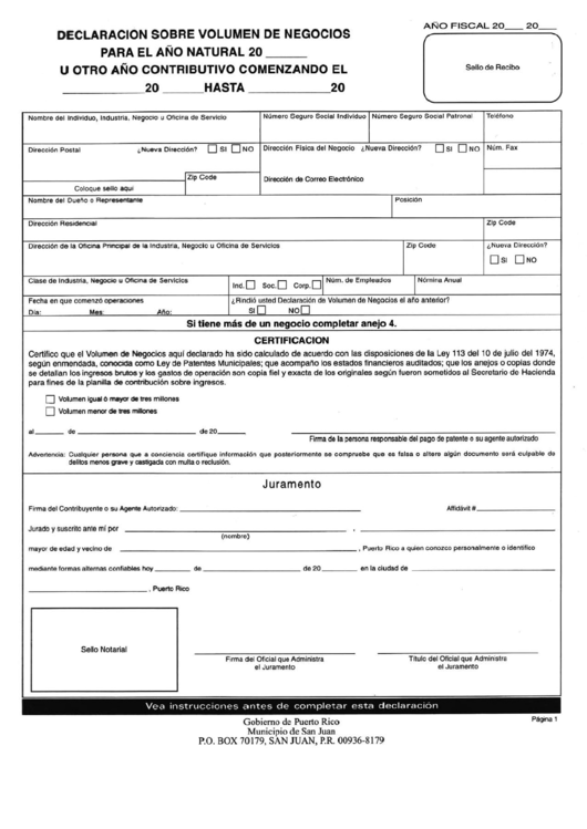 Declaration Sobre Volumen De Negocios Gobiento De Puerto Rico