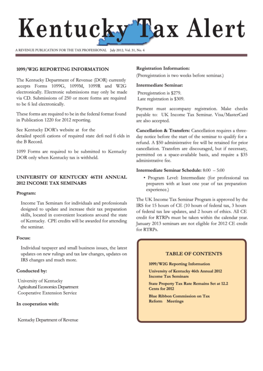 A Revenue Publication For The Tax Professional Kentucky Tax Alert