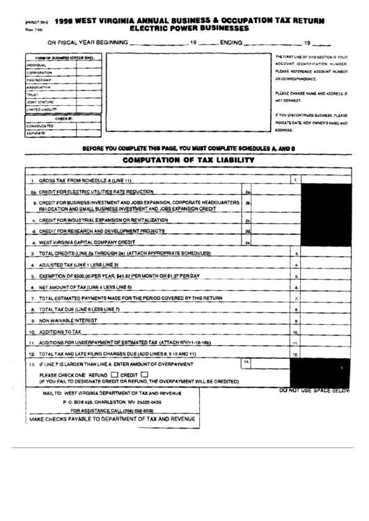 Form Wv/bot301e West Virginia Annual Business & Occupation Tax