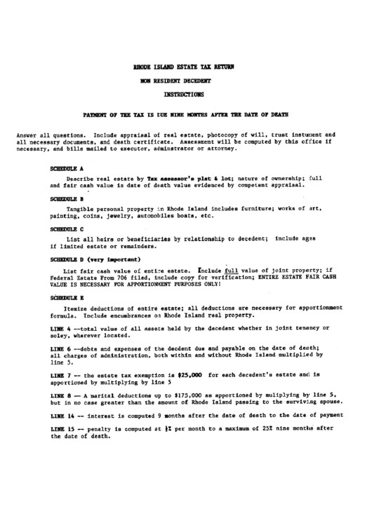 Rhode Island Estate Tax Return Non Resident Decedent Instructions
