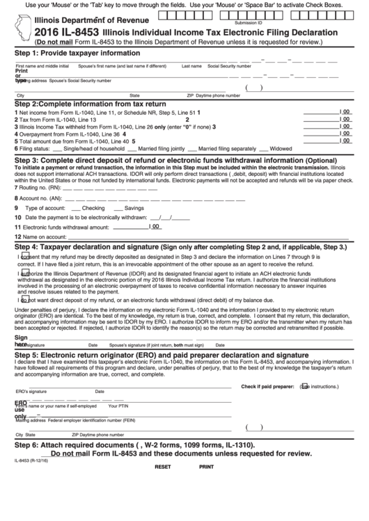 Fillable Form Il8453 Illinois Individual Tax Electronic