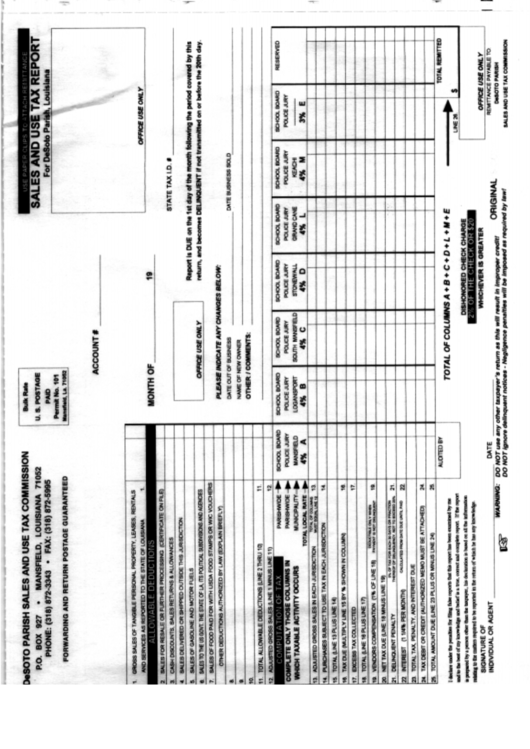 Sales And Use Tax Report Desoto Parish printable pdf download